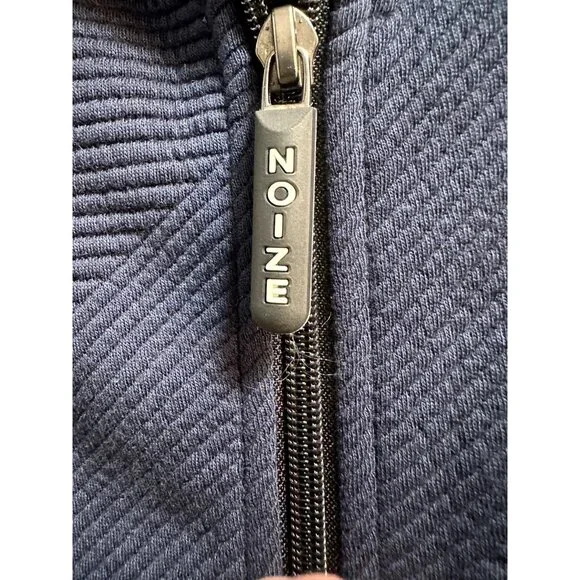 Noize Mens Navy Ribbed Full-Zip Jacket With Stand Collar & Button Pockets Size M - Picture 3 of 10